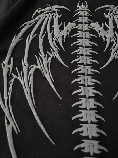 Black skeletal wings oversized tee