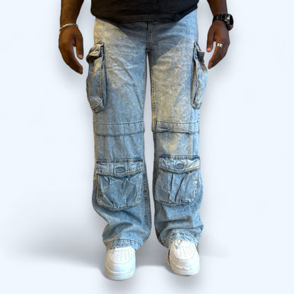 Velcro pocket light blue baggy jeans